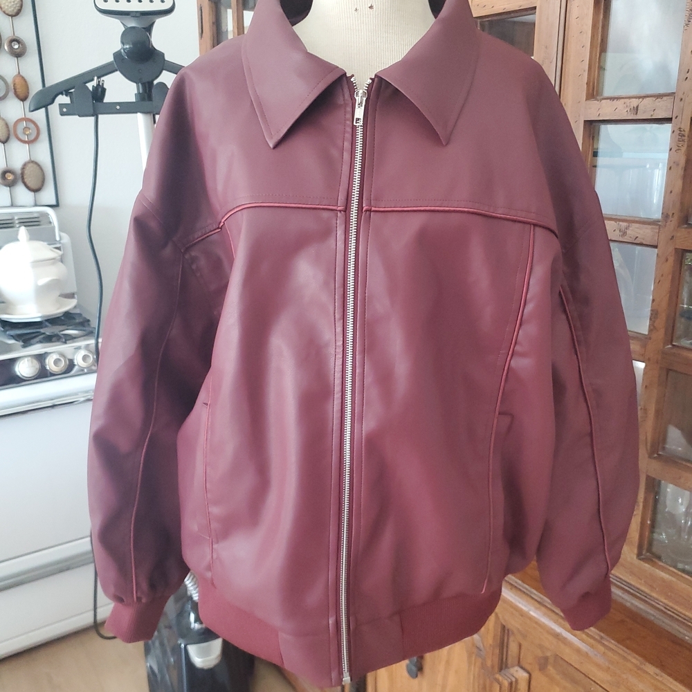 Princess Polly Burgundy Leather Jacket - Picture 3 of 7